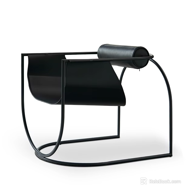 Modern Black Leisure Chair With Metal Frame And Curved Minimalist Design 3d model 