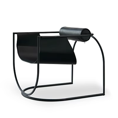 Modern Black Leisure Chair With Metal Frame And Curved Minimalist Design 3d model