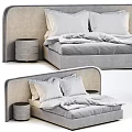 Modern Upholstered Double Bed With Gray Headboard Nightstand And Soft Pillows