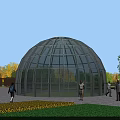 Transparent Glass Dome Sunshade For Outdoor Garden Recreation Area With Blue Sky And Pedestrians
