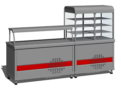 Gray Showcase Display Shelves With Glass Doors Red Stripes And Multiple Layers 3d model
