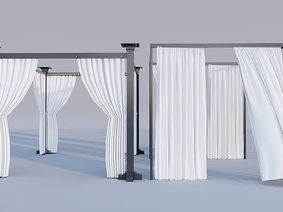 Elegant Ceiling Drapery With White Flowing Fabric And Metal Frame Decor Design 3d model