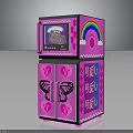 Cute Pink Mini Fridge With Kitty Themed Screen And Butterfly Heart Rainbow Design