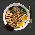 Delicious Ramen Bowl Topped With Sliced Pork Soft Boiled Eggs Green Onions And Chopsticks