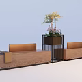 Modern Outdoor Landscape Seating With Wooden Structure And Green Potted Plants