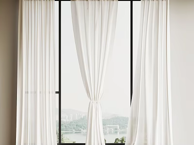 Elegant White Sheer Curtains For Window With Light Filtering And Scenic View 3d model