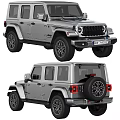 Silver Jeep Wrangler 4xe Four Door Electric SUV With Rear Spare Tire Exterior Design