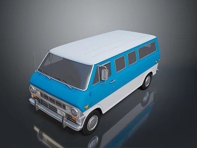 Vintage Blue And White Bus Featuring Multiple Windows White Roof And Shiny Exterior 3d model
