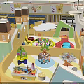 Indoor Playground Equipment With Colorful Balls Yellow Frames And Safety Nets