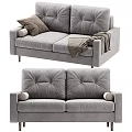 Modern Light Gray Fabric Double Sofa With Tufted Back Pillows And Throw Blankets