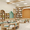 Artistic Library Interior With Curved Bookshelves Green Accents And Natural Light