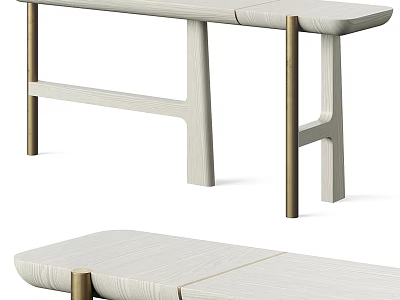 Modern White Wooden Table With Metal Legs And Jointed Tabletop Design 3d model