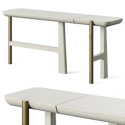 Modern White Wooden Table With Metal Legs And Jointed Tabletop Design 3d model