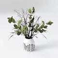 White Woven Texture Vase With Green Leaves And Slender Branches Decorative Arrangement