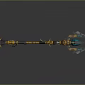 Futuristic Mechanical Device With Yellow Black Structure Long Handle And Green Glowing Core