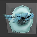 3D Stylized Blue Tree Plant With Gray Trunk Blue Leaves And Decorative Base