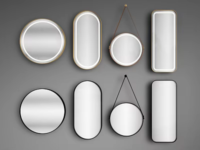 Various Shaped Hanging Mirrors Including Round Oval and Rectangular with Gold Black Frames 3d model