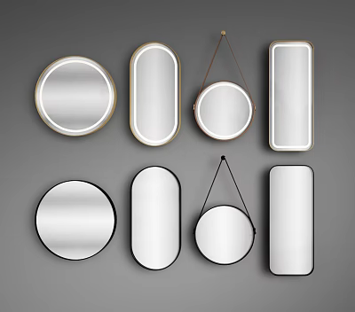Various Shaped Hanging Mirrors Including Round Oval and Rectangular with Gold Black Frames 3d model