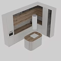 Modern Kitchen Interior With White Cabinets Round Island Herringbone Tile Backsplash Wooden Cabinets And Oven