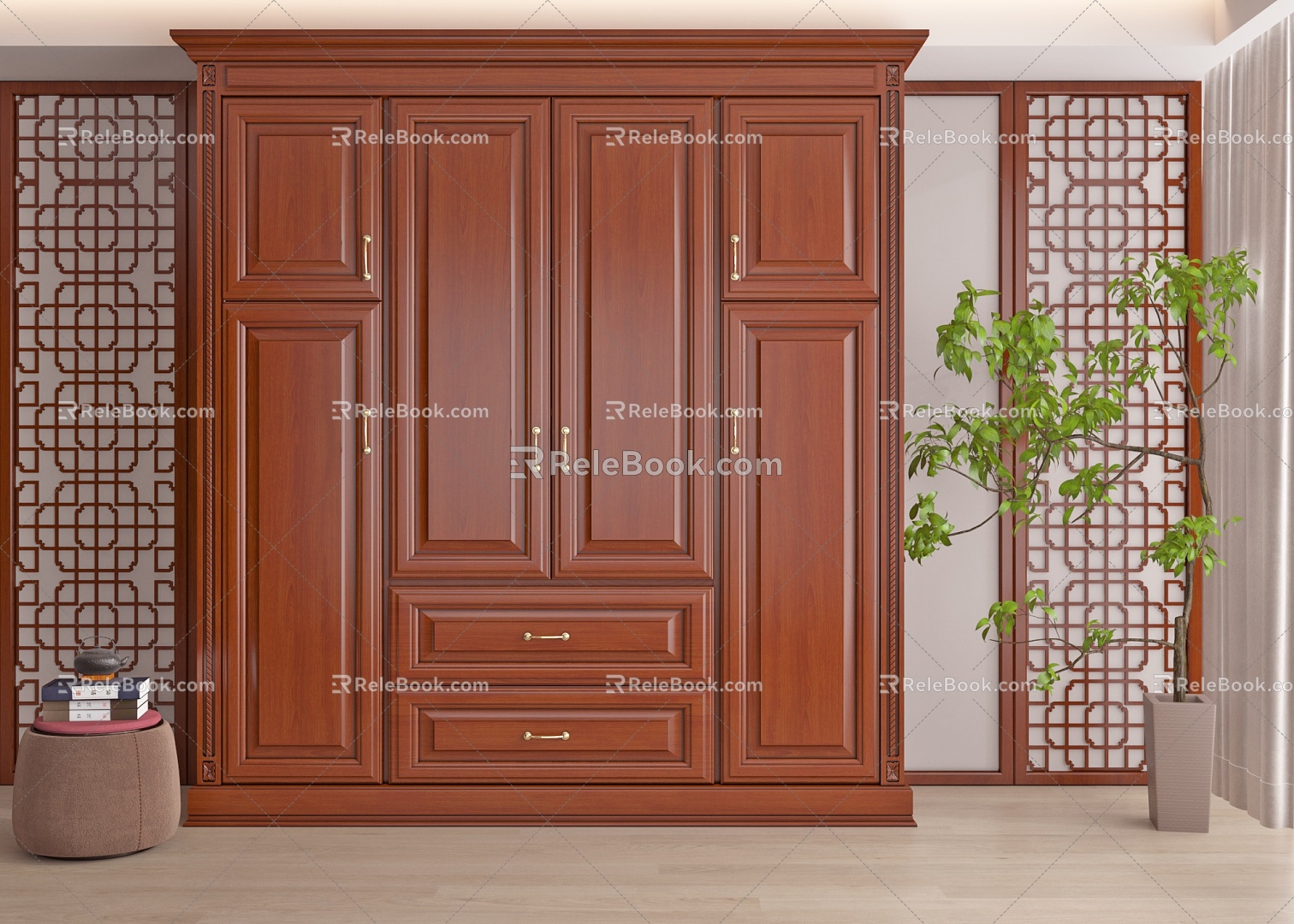 New Chinese Style Wardrobe Redwood Wardrobe Top Wardrobe Custom Wardrobe Bedroom Wardrobe 3d model