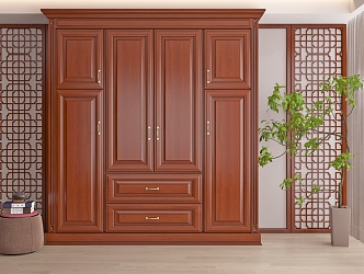 New Chinese Style Wardrobe Redwood Wardrobe Top Wardrobe Custom Wardrobe Bedroom Wardrobe 3d model