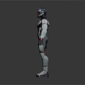 Modern Tech Inspired Superhero Character In White Red Black Armor With Blue Accent Helmet