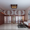 Traditional Chinese Specialty Store Interior With Wooden Cabinets Decorative Screens Sofa And Art Paintings