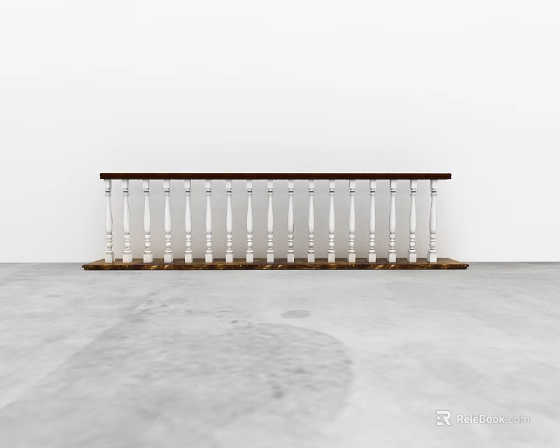Indoor Railing Design With White Balusters And Dark Wooden Handrail For Modern Spaces 3d model 
