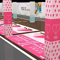 Pink Themed Parking Lot With Heart Shaped Markings And Decorated Columns