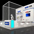 Modern GREE Exhibition Booth With White Blue Design Grid Framework Display Screen And Product