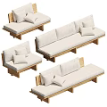 Sectional Sofa Set With Wooden Frame Light Fabric Cushions And Decorative Throw Pillows