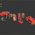 Red Car Model With Various Furniture Models In Miniature Display Setup
