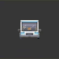 Pixel Art Bus With White Body Blue Red Stripes And Transparent Windows