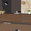 Modern Wooden TV Stand With Decorative Painting Potted Plant And Floor Lamp