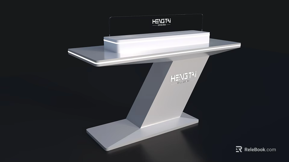 Modern Display Shelf With White Design Transparent Panel And Brand Logo 3d model