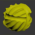 Orange Spherical Sculpture with Undulating Surface Texture and Warm Earthy Tones on Dark Reflective Background