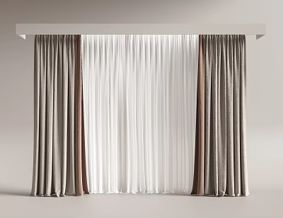 Layered White And Brown Curtains With Elegant Velvet Fabric For Home Decor 3d model