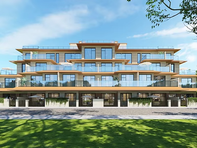 Modern Detached Villa Exterior With Multi Story Glass Facade And Spacious Balconies 3d model