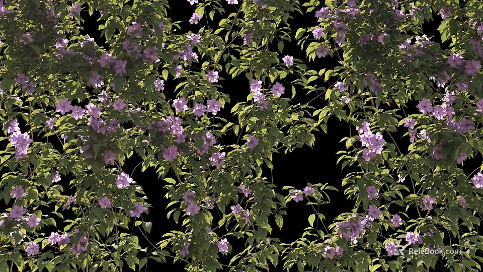 Lush Hanging Basket Plants With Vibrant Purple Flowers And Green Leaves For Home Decor 3d model 