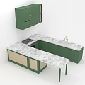 Modern Kitchen Furniture With Green Cabinets Marble Countertop Island Sink And Stove