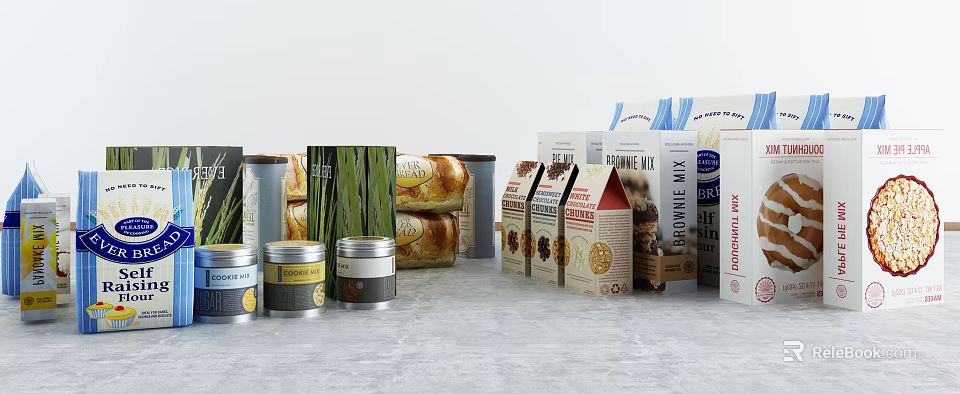 Assorted Baking Ingredients Food Packaging Including Cans Boxes Flour Peanut Butter And Spices 3d model 