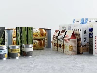 Assorted Baking Ingredients Food Packaging Including Cans Boxes Flour Peanut Butter And Spices 3d model