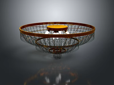 Elegant Round Chandelier Furniture With Golden Frame And Crystal Drop Pendants For Interior 3d model