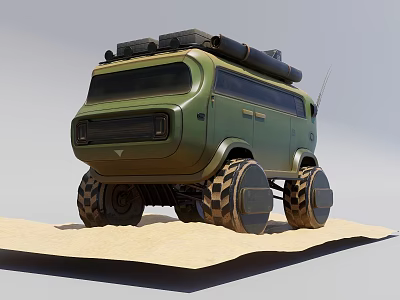 Green Modified Off Road Vehicle With Large Tires Roof Rack And Spare Tire 3d model