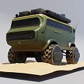 Green Modified Off Road Vehicle With Large Tires Roof Rack And Spare Tire