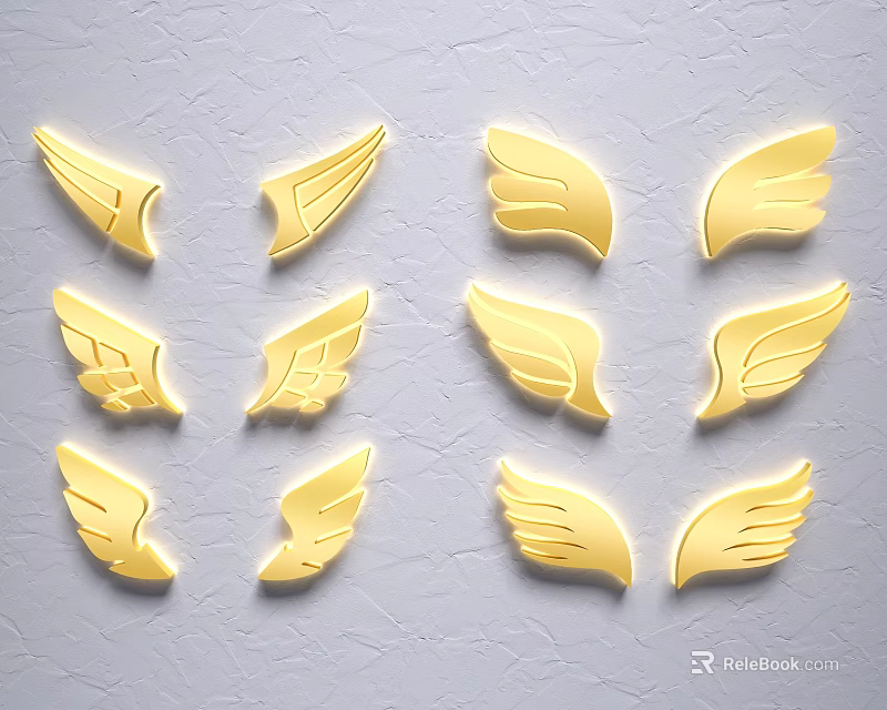 Golden Wing Shaped Wall Decor For Modern Home Interior Decoration 3d model