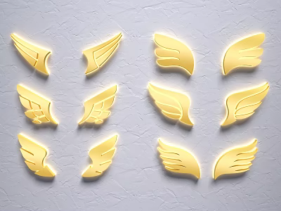 Golden Wing Shaped Wall Decor For Modern Home Interior Decoration 3d model