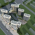 Aerial View Planning of Modern Residential Complex With High Rise Buildings and Central Green Space