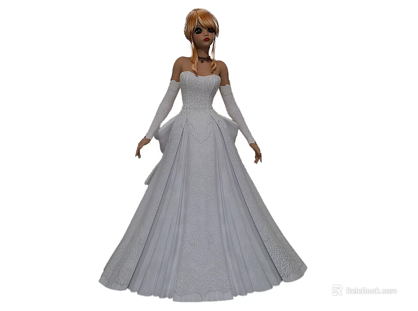 A Woman Wearing Elegant White Off Shoulder Long Sleeve Formal Gown With Pleated Skirt 3d model 