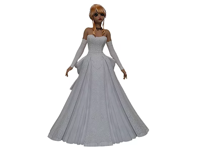 A Woman Wearing Elegant White Off Shoulder Long Sleeve Formal Gown With Pleated Skirt 3d model
